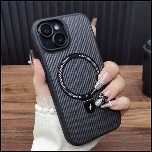 Carbon Fiber Case with Magnetic Ring Stand & MagSafe Compatibility